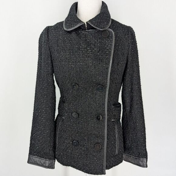Victoria's Secret Classic Black Silver Tweed Double Breasted Pea Coat Medium - Picture 1 of 10